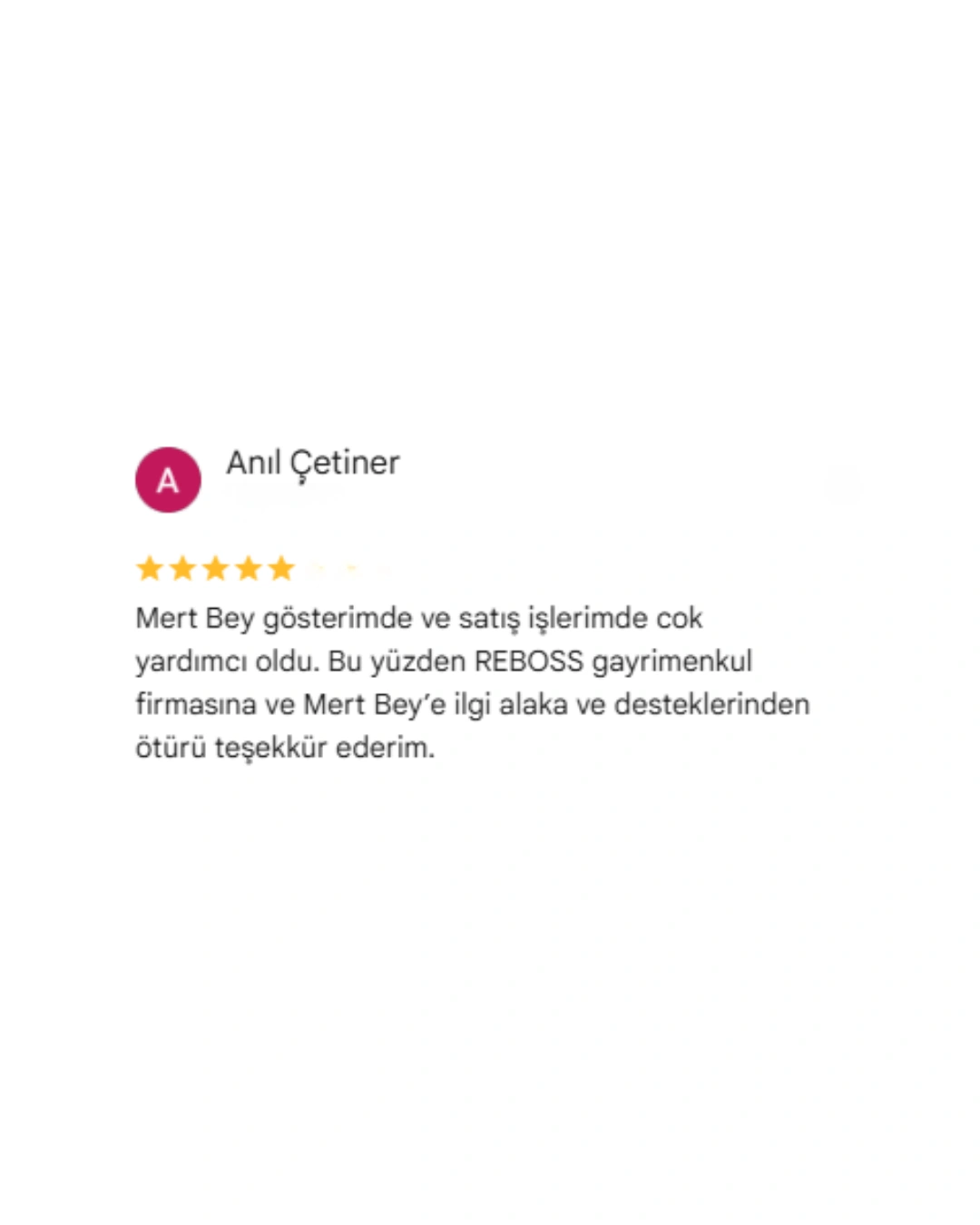 REBOSS Gayrimenkul Google Yorumları