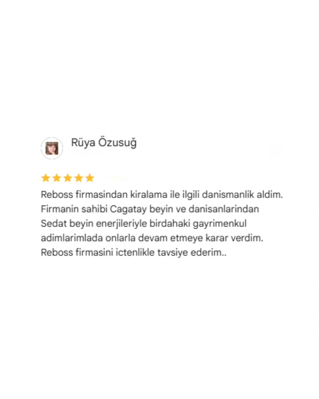 REBOSS Gayrimenkul Google Yorumları