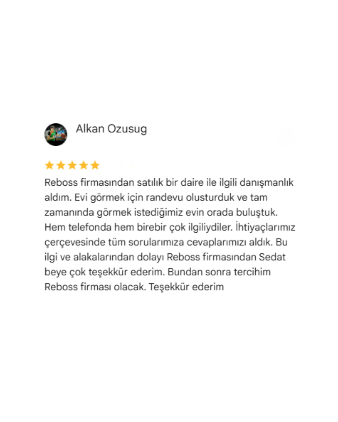 REBOSS Gayrimenkul Google Yorumları